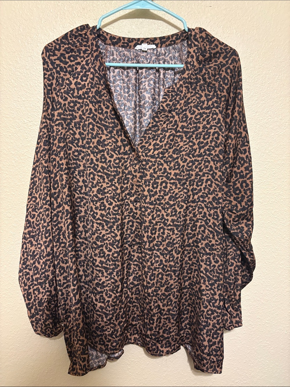 Women's Brown Leopard Print V-Neck Blouse